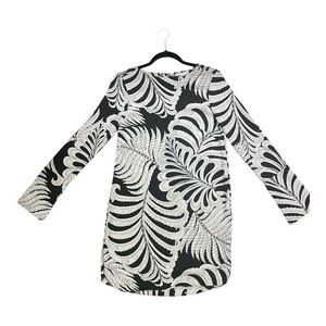 H&M Black White Leaf Floral Pattern Long sleeve Dress Paisley Size 4